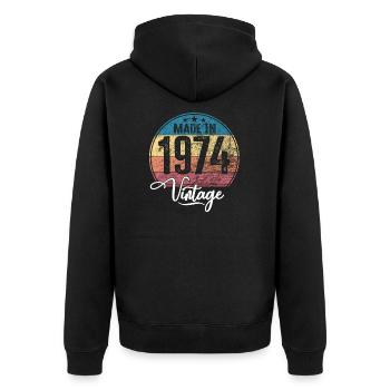 Millésime Fabriqué en 1974 Année de naissance 1974 Anniversaire - Veste à capuche bio Premium Unisexe - noir - Dos - Nico (187cm)
