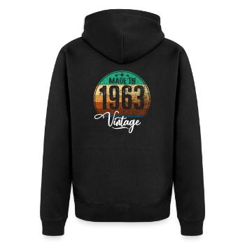 Vintage Made in 1963 Geburtsjahr 1963 Geburtstag - Unisex Premium Bio Zip Hoodie - Schwarz - Hinten - Nico (187cm)