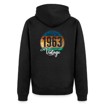 Millésime fabriqué en 1963 Année de naissance 1963 Anniversaire - Veste à capuche bio Premium Unisexe - noir - Dos - Nico (187cm)