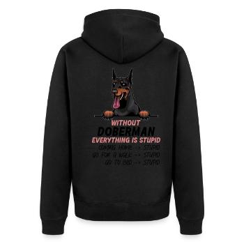 Ohne Dobermann ist alles doof - Unisex Premium Bio Zip Hoodie - Schwarz - Hinten - Nico (187cm)