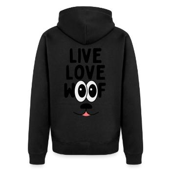 Live Love Woof Dog Lover - Unisex Premium Organic Zip Hoodie - black - Back - Nico (187cm)