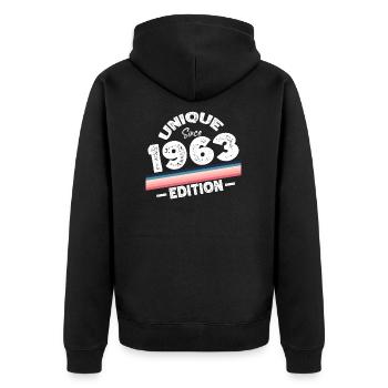 Unique depuis 1963 Edition Anniversaire Millésime 1963 - Veste à capuche bio Premium Unisexe - noir - Dos - Nico (187cm)