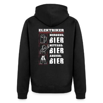 Mein Tagesablauf als Elektriker - Unisex Premium Bio Zip Hoodie - Schwarz - Hinten - Nico (187cm)