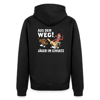 Aus dem Weg Jäger im Einsatz Jagen Wildschwein - Unisex Premium Bio Zip Hoodie - Schwarz - Hinten - Nico (187cm)