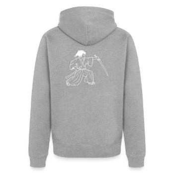 Samurai in battle - Unisex Premium Organic Zip Hoodie - heather grey - Back - Nico (187cm)