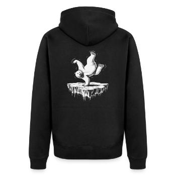 Breakdance Eisbär - Unisex Premium Bio Zip Hoodie - Schwarz - Hinten - Nico (187cm)