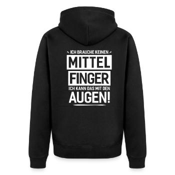 Mittelfinger? Ich kann das mit den Augen! - Unisex Premium Bio Zip Hoodie - Schwarz - Hinten - Nico (187cm)