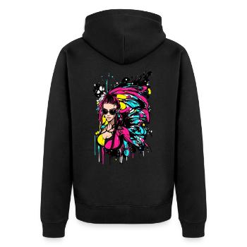 Colorful woman wearing sunglasses - Unisex Premium Organic Zip Hoodie - black - Back - Nico (187cm)