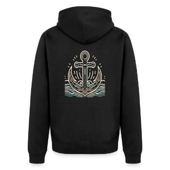 Maritimer Charme Anker Design - Unisex Premium Bio Zip Hoodie - Schwarz - Hinten - Nico (187cm)