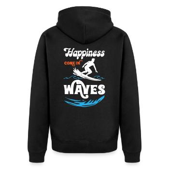 Happiness Comes In Waves Surfing - Unisex Premium Organic Zip Hoodie - black - Back - Nico (187cm)