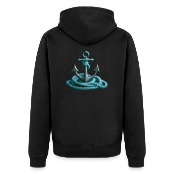 Anker mit Tau - Unisex Premium Bio Zip Hoodie - Schwarz - Hinten - Nico (187cm)