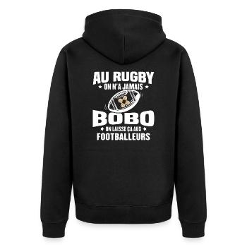 Cadeau humour pour joueur de rugby - Veste à capuche bio Premium Unisexe - noir - Dos - Nico (187cm)