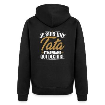 Je suis une tata et marraine qui déchire - Veste à capuche bio Premium Unisexe - noir - Dos - Nico (187cm)