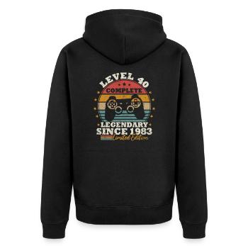 Level 40 freigeschaltet - Unisex Premium Bio Zip Hoodie - Schwarz - Hinten - Nico (187cm)