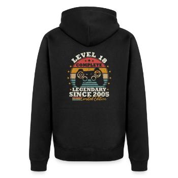 Level 18 unlocked - Unisex Premium Organic Zip Hoodie - black - Back - Nico (187cm)
