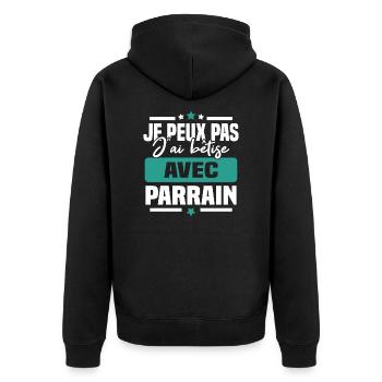 Je peux pas j ai bêtise avec parrain - Veste à capuche bio Premium Unisexe - noir - Dos - Nico (187cm)