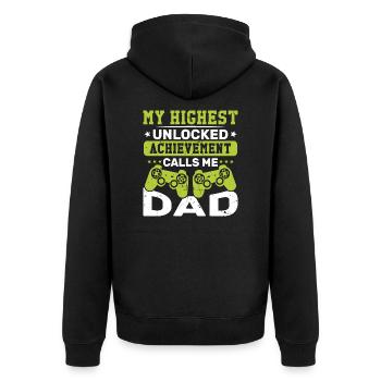 Meine höchste offene Errungenschaft nennt mich Vater - Unisex Premium Bio Zip Hoodie - Schwarz - Hinten - Nico (187cm)