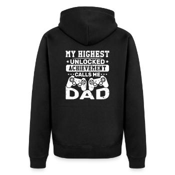 Meine höchste offene Errungenschaft nennt mich Vater - Unisex Premium Bio Zip Hoodie - Schwarz - Hinten - Nico (187cm)