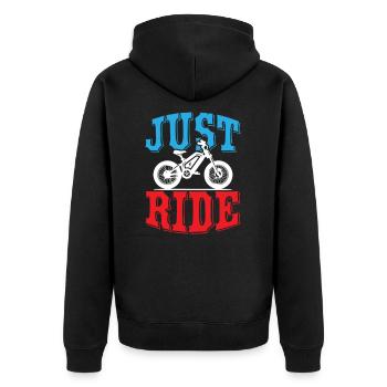 Just Ride E Bike - Unisex Premium Bio Zip Hoodie - Schwarz - Hinten - Nico (187cm)