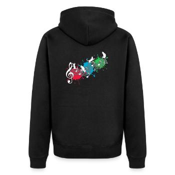 Lustige Katzen Notenlinien Farbkleckse - Unisex Premium Bio Zip Hoodie - Schwarz - Hinten - Nico (187cm)