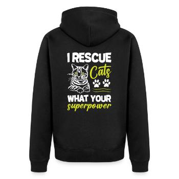 I Rescue Cats What s Your Superpower - Unisex Premium Bio Zip Hoodie - Schwarz - Hinten - Nico (187cm)