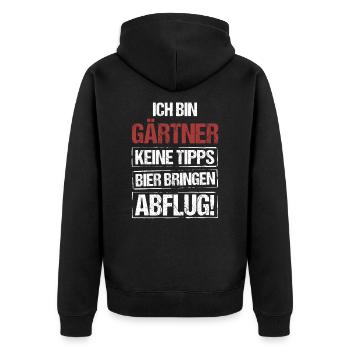Ich bin Gärtner - Bier bringen und Abflug - Unisex Premium Bio Zip Hoodie - Schwarz - Hinten - Nico (187cm)