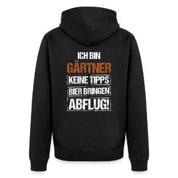 Ich bin Gärtner - Bier bringen und Abflug - Unisex Premium Bio Zip Hoodie - Schwarz - Hinten - Nico (187cm)
