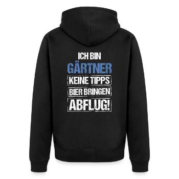 Ich bin Gärtner - Bier bringen und Abflug - Unisex Premium Bio Zip Hoodie - Schwarz - Hinten - Nico (187cm)