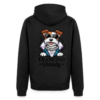 Dandie Dinmont Terrier im Cartoon Design - Unisex Premium Bio Zip Hoodie - Schwarz - Hinten - Nico (187cm)