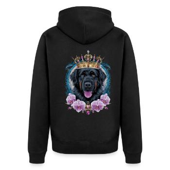 Chien Leonberger mignon avec couronne et orchidées - Veste à capuche bio Premium Unisexe - noir - Dos - Nico (187cm)