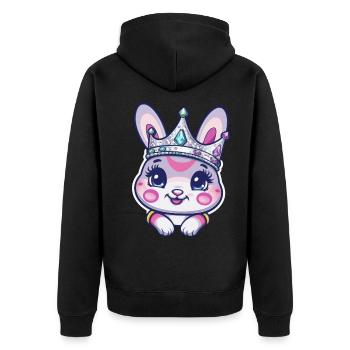 Süßer Hase mit Krone - Unisex Premium Bio Zip Hoodie - Schwarz - Hinten - Nico (187cm)