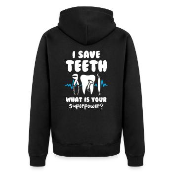 I save teeth What is your superpower Dentist - Unisex Premium Bio Zip Hoodie - Schwarz - Hinten - Nico (187cm)