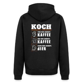 Mein Tagesablauf als Koch - Unisex Premium Bio Zip Hoodie - Schwarz - Hinten - Nico (187cm)