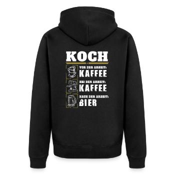 Mein Tagesablauf als Koch - Unisex Premium Bio Zip Hoodie - Schwarz - Hinten - Nico (187cm)