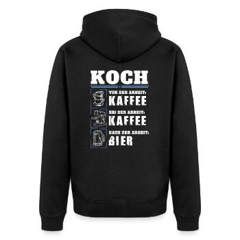 Mein Tagesablauf als Koch - Unisex Premium Bio Zip Hoodie - Schwarz - Hinten - Nico (187cm)