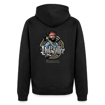 Holzfäller mit Axt vor Baumscheibe - Unisex Premium Bio Zip Hoodie - Schwarz - Hinten - Nico (187cm)