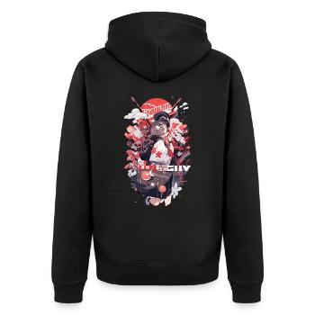 GIIY-CHAN Anime Girl Japan Design - Unisex Premium Organic Zip Hoodie - black - Back - Nico (187cm)