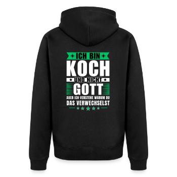 Ich bin Koch und nicht Gott - Unisex Premium Bio Zip Hoodie - Schwarz - Hinten - Nico (187cm)