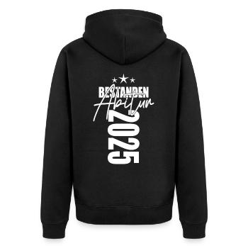 Abitur 2025 bestanden - Unisex Premium Bio Zip Hoodie - Schwarz - Hinten - Nico (187cm)