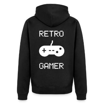 Retro Gamer Gaming Gamen Videospiel Controller - Unisex Premium Bio Zip Hoodie - Schwarz - Hinten - Nico (187cm)