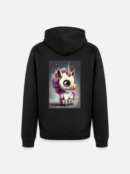Chibi Unicorn - Unisex Premium Organic Zip Hoodie - black