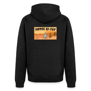 KI trifft Prärie - Unisex Premium Bio Zip Hoodie - Schwarz - Hinten - Nico (187cm)