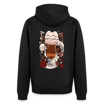 Japan Catpuccino Kaffee Katze - Kaffee - Unisex Premium Bio Zip Hoodie - Schwarz - Hinten - Nico (187cm)