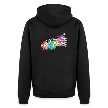 Lustige Katzen Notenlinien Farbkleckse - Unisex Premium Bio Zip Hoodie - Schwarz - Hinten - Nico (187cm)