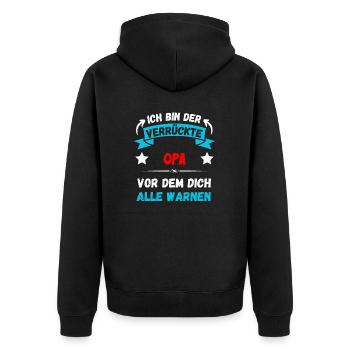 Ich bin der verrückte Opa - Design - Unisex Premium Bio Zip Hoodie - Schwarz - Hinten - Nico (187cm)