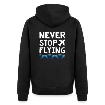 Never Stop Flying Plane - Unisex Premium Organic Zip Hoodie - black - Back - Nico (187cm)