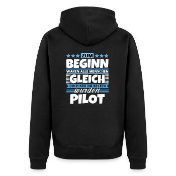 Zum Beginn gleich die besten wurden Pilot - Unisex Premium Bio Zip Hoodie - Schwarz - Hinten - Nico (187cm)