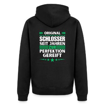 Locksmiths matured to perfection - Unisex Premium Organic Zip Hoodie - black - Back - Nico (187cm)