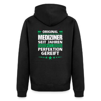 Physicians matured to perfection - Unisex Premium Organic Zip Hoodie - black - Back - Nico (187cm)