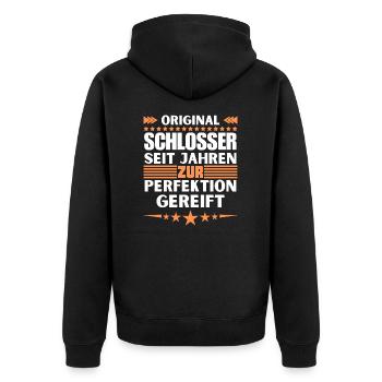 Locksmiths matured to perfection - Unisex Premium Organic Zip Hoodie - black - Back - Nico (187cm)